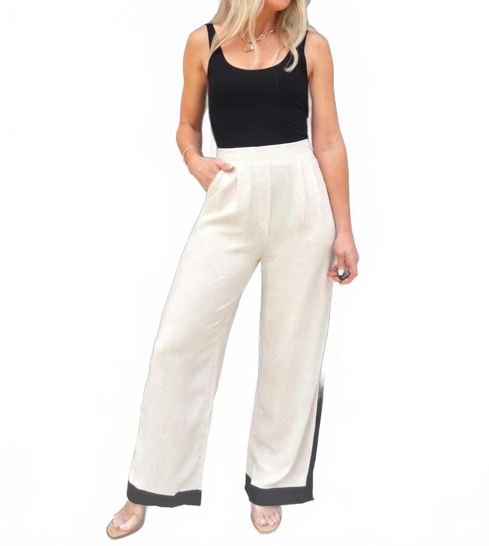 NEW BLU PEPPER contrast trim linen pants in natural